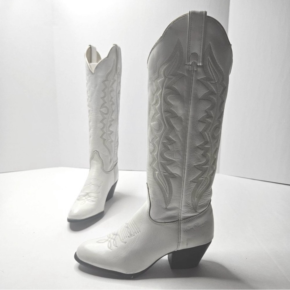 Kenny Rogers Western Boots Womens 6 White Leather Midcalf Cowgirl Riding Boot